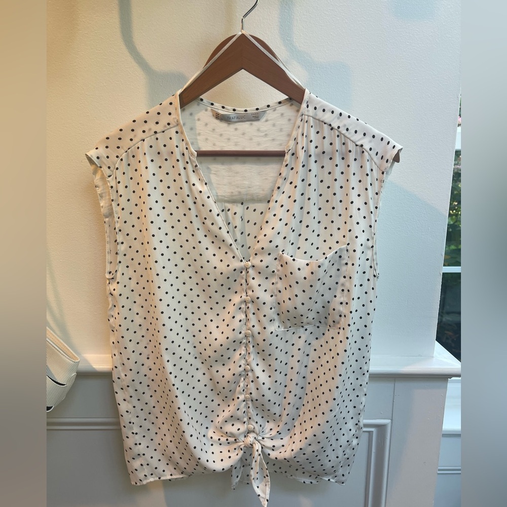 Zara Polka Dot Tie-Front Blouse